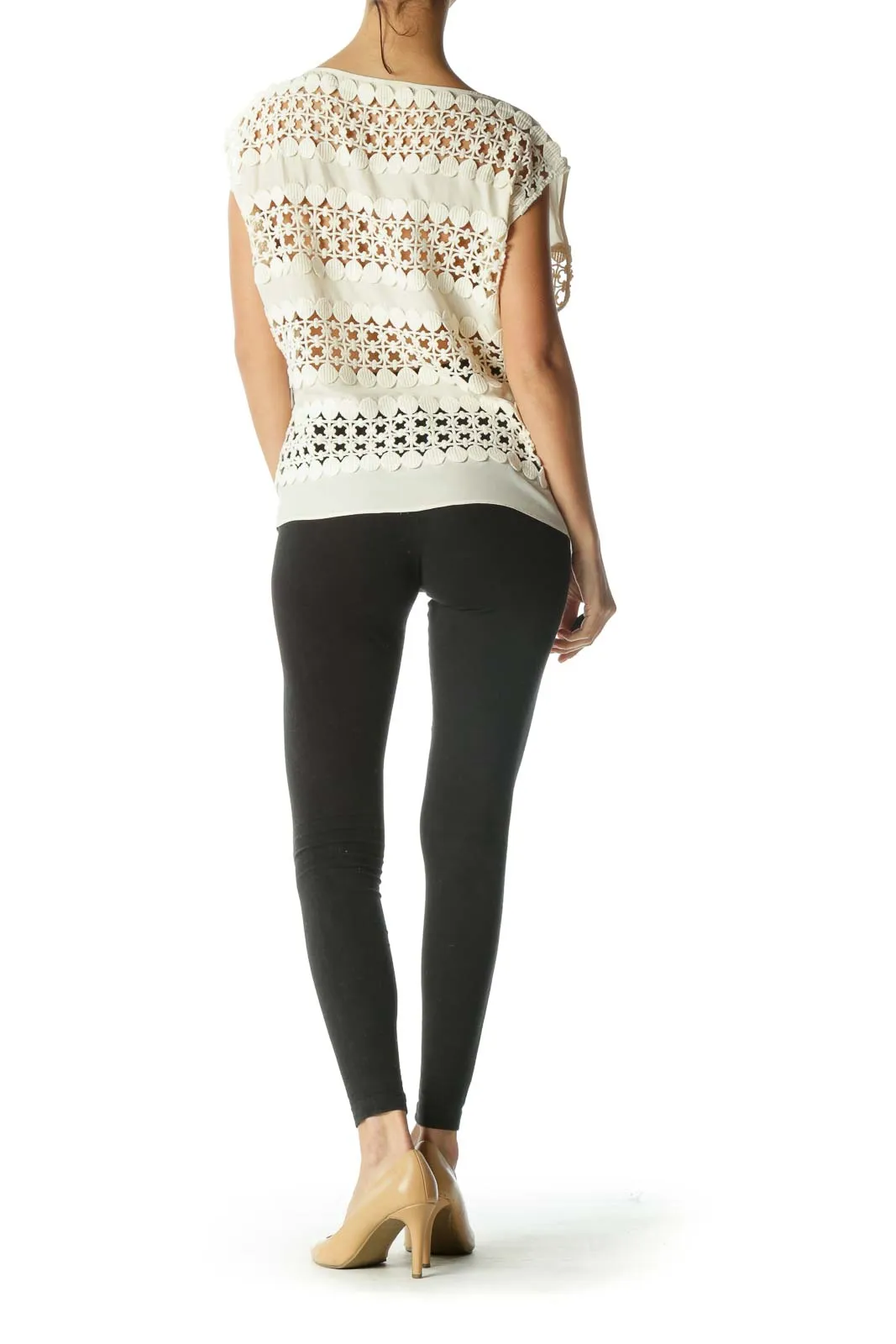 Cream Silk Cotton Knit See-Through Top