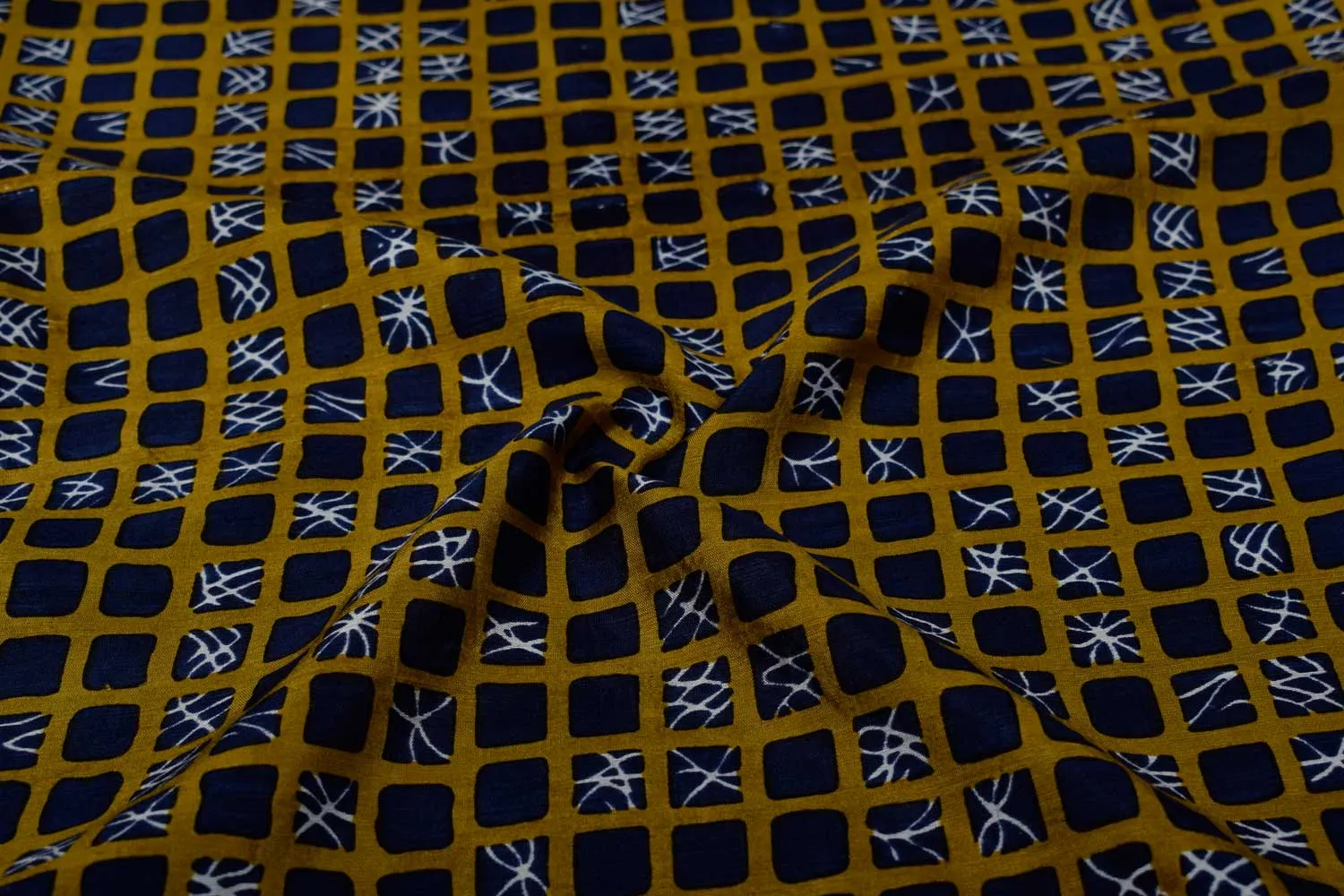 Dark Blue Printed Dupion Fabric
