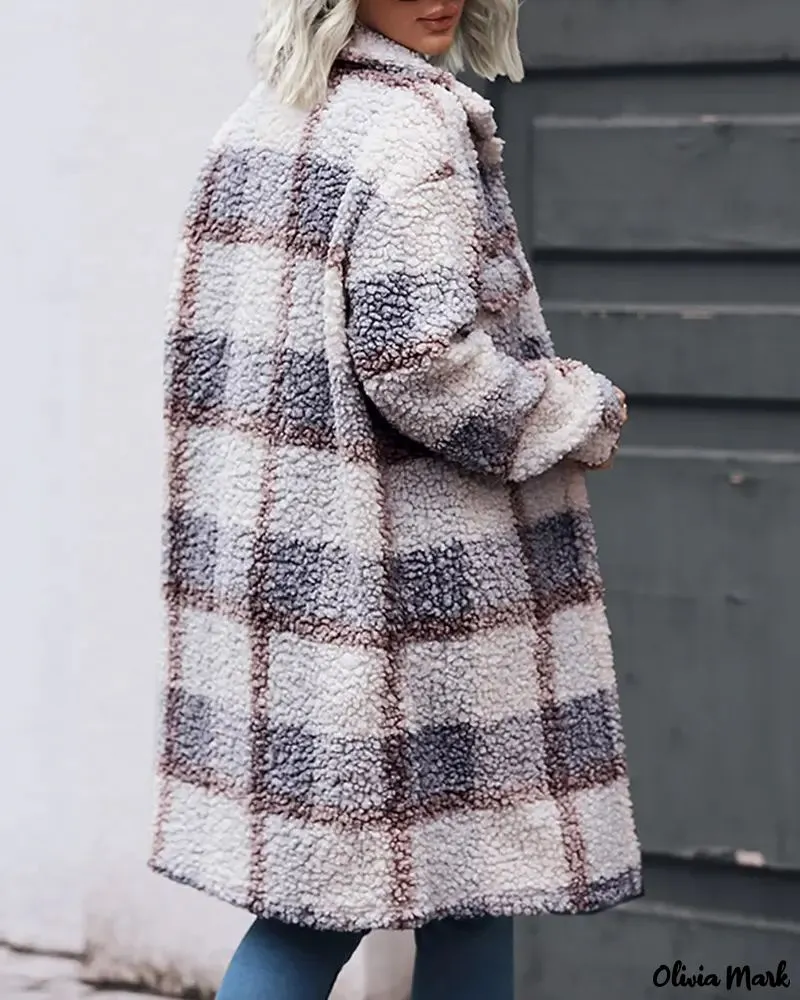Deanwangkt - Pocket Pattern Plush Jacket with Plaid Button