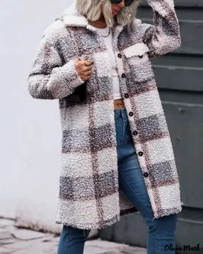 Deanwangkt - Pocket Pattern Plush Jacket with Plaid Button