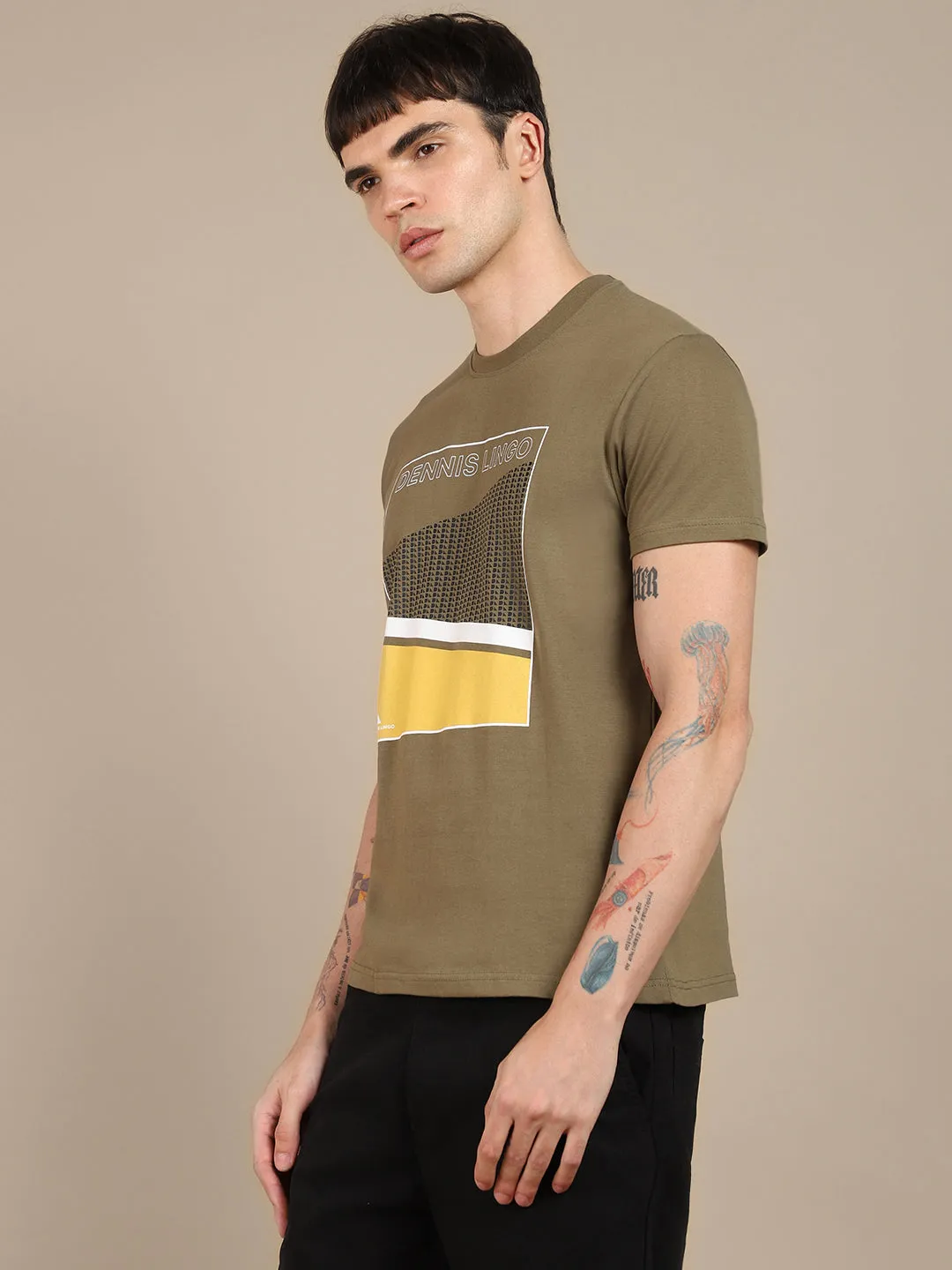 Dennis Lingo Geometric Printed Pure Cotton Slim Fit T-shirt