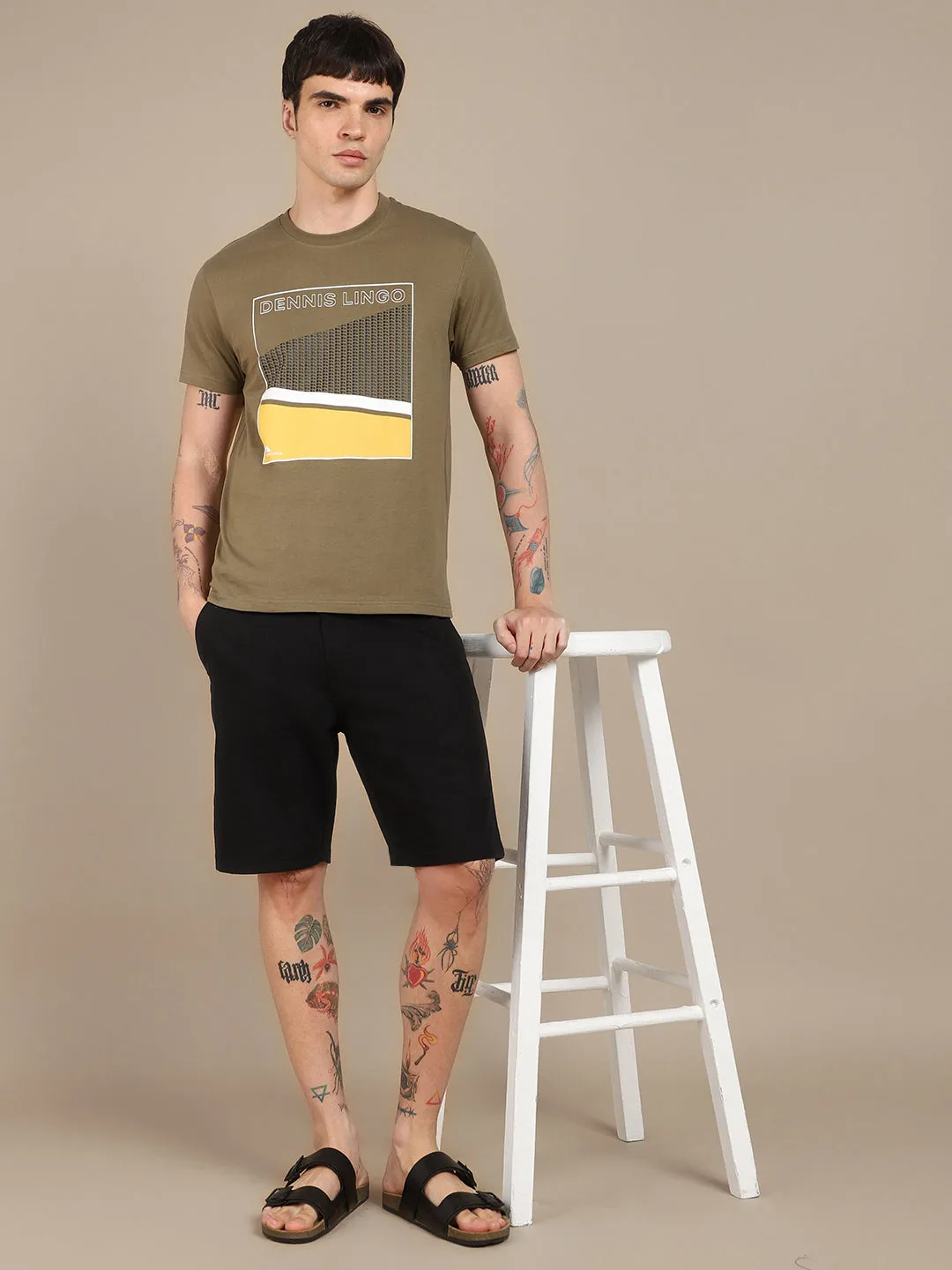 Dennis Lingo Geometric Printed Pure Cotton Slim Fit T-shirt