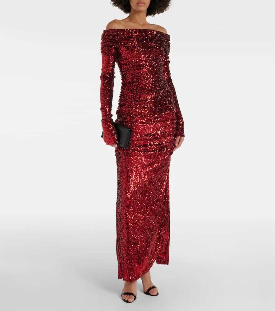Dolce&Gabbana Sequined off-shoulder ruched gown