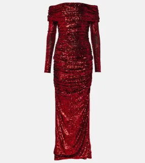 Dolce&Gabbana Sequined off-shoulder ruched gown