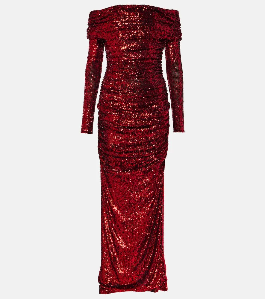 Dolce&Gabbana Sequined off-shoulder ruched gown