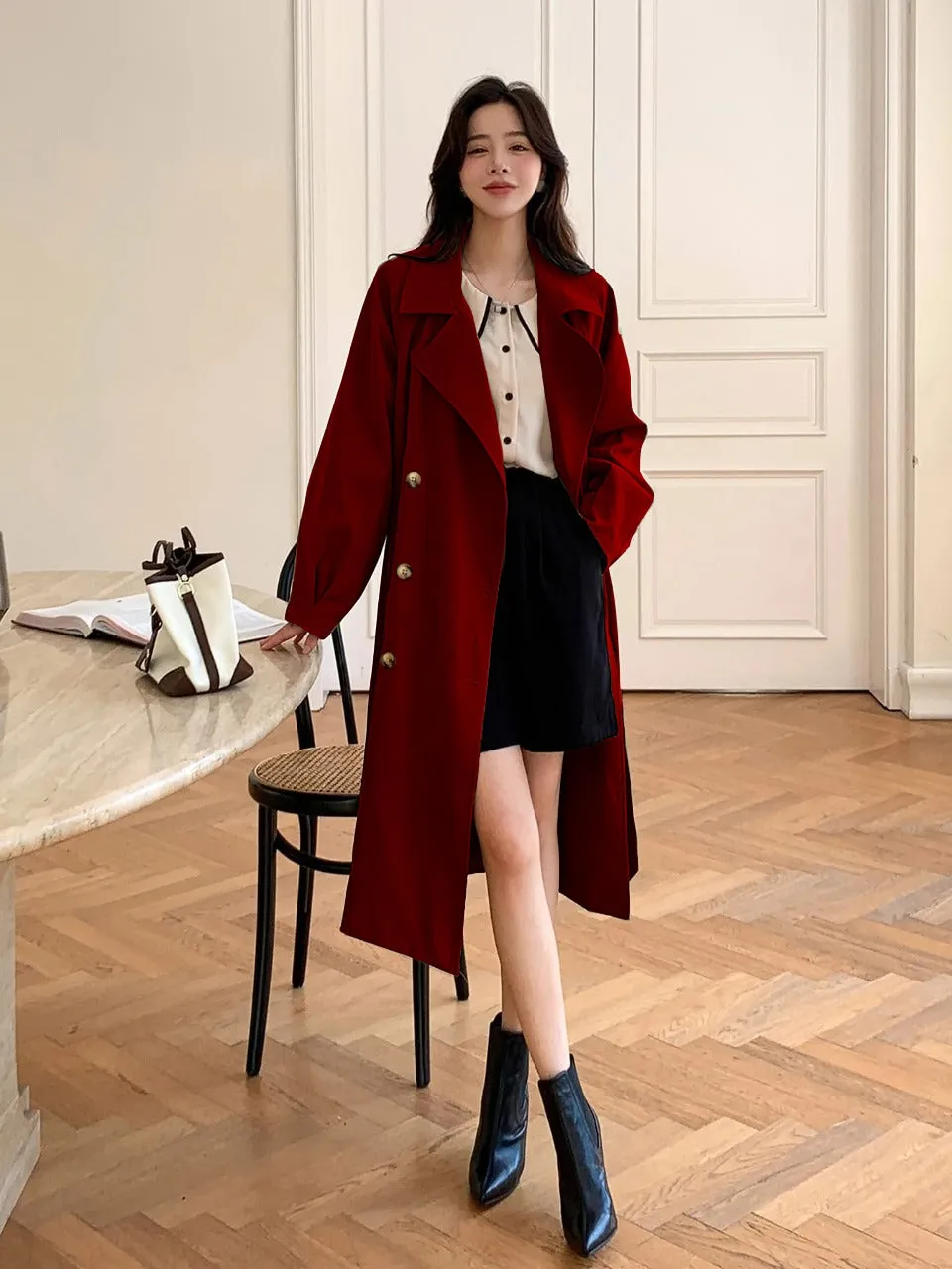 Double Breasted Raglan Sleeve Belted Trench Coat (CLEARACNE SALE