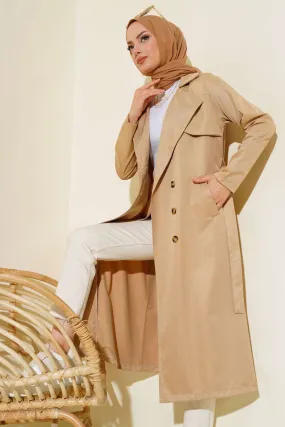Eight-Button Belted Trench Coat Beige