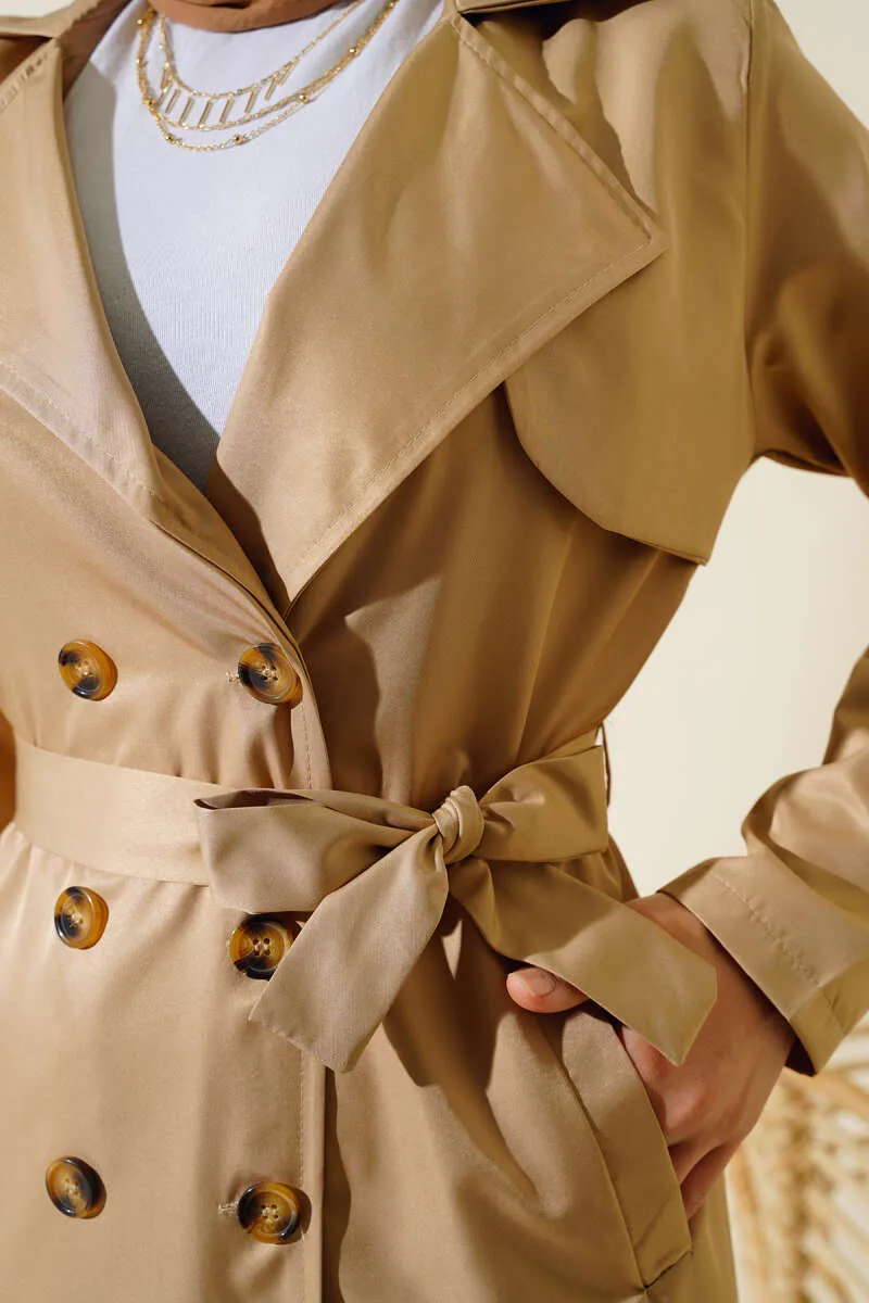 Eight-Button Belted Trench Coat Beige