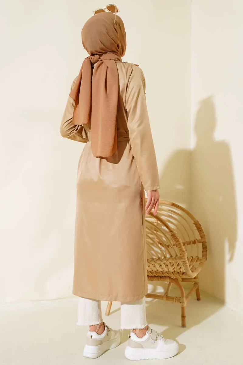 Eight-Button Belted Trench Coat Beige