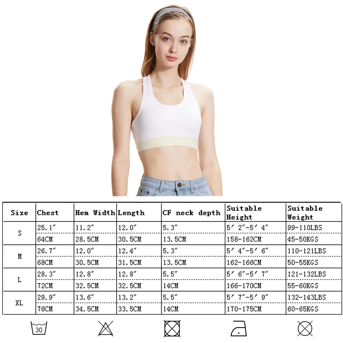 Extreme Pop Womens Sports Bra Training Gym Racerback Jacquard Waistband