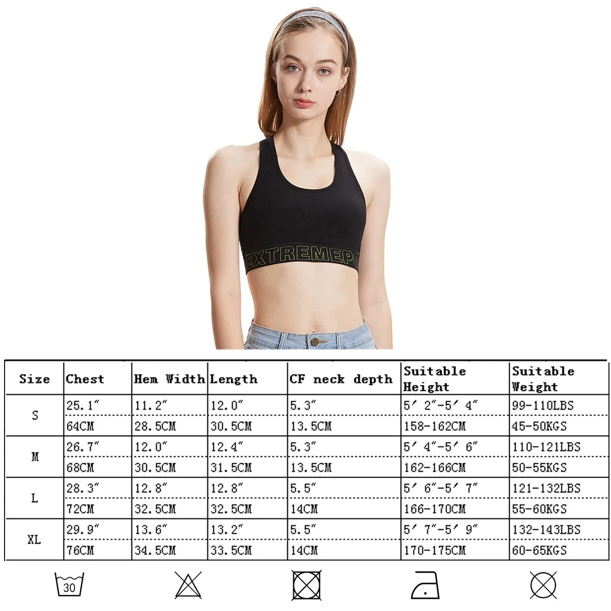 Extreme Pop Womens Sports Bra Training Gym Racerback Jacquard Waistband