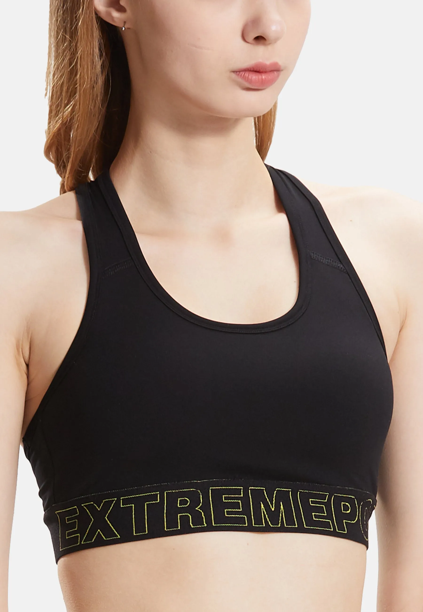 Extreme Pop Womens Sports Bra Training Gym Racerback Jacquard Waistband
