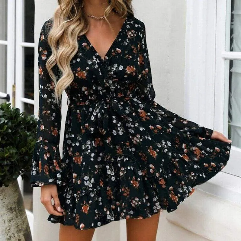 FashionSierra - Fashion Women Boho Ruffle Floral Holiday Mini Sun Dress