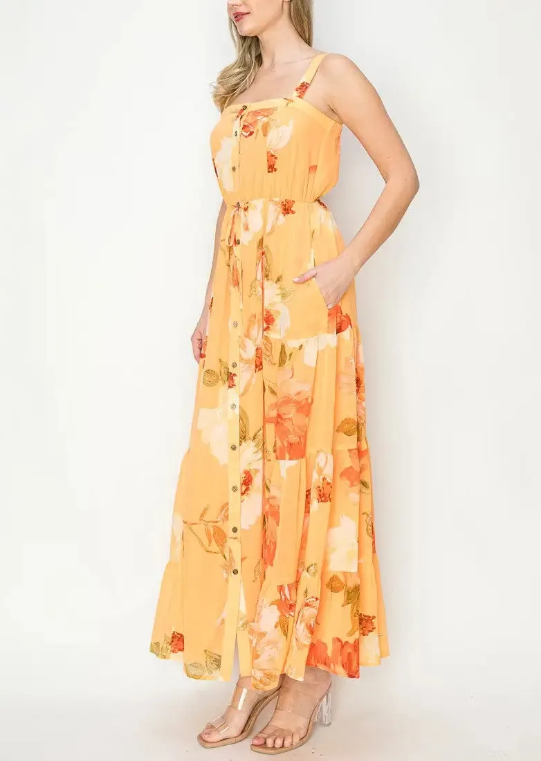 FLORAL PRINT BUTTON DOWN MAXI DRESS