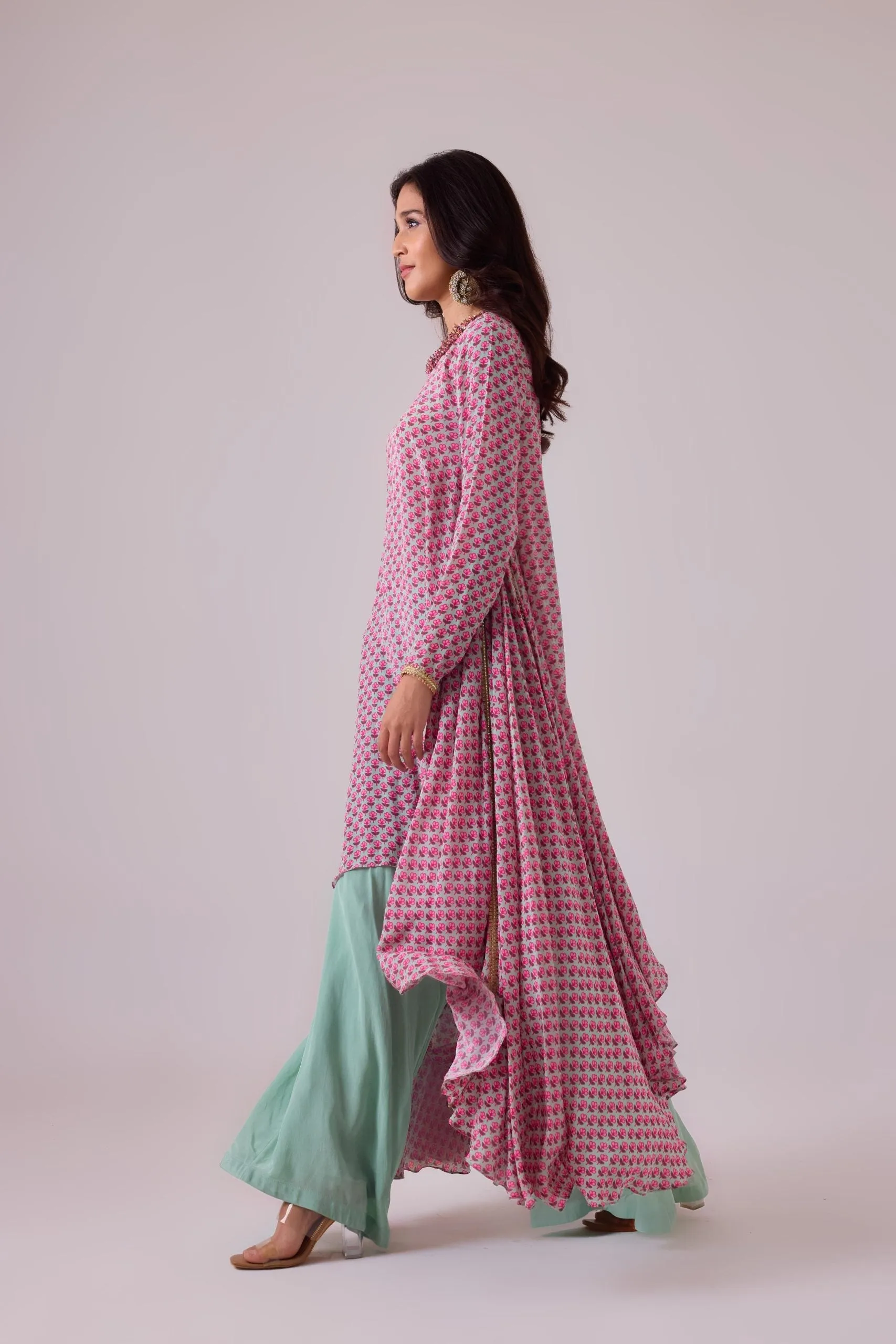 GODET TUNIC WITH NECK DETAILING WITH  PALAZZO PANT