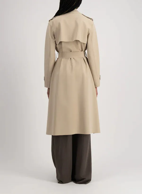 Harris Wharf Double Vent Trench Coat Scuba in Sand