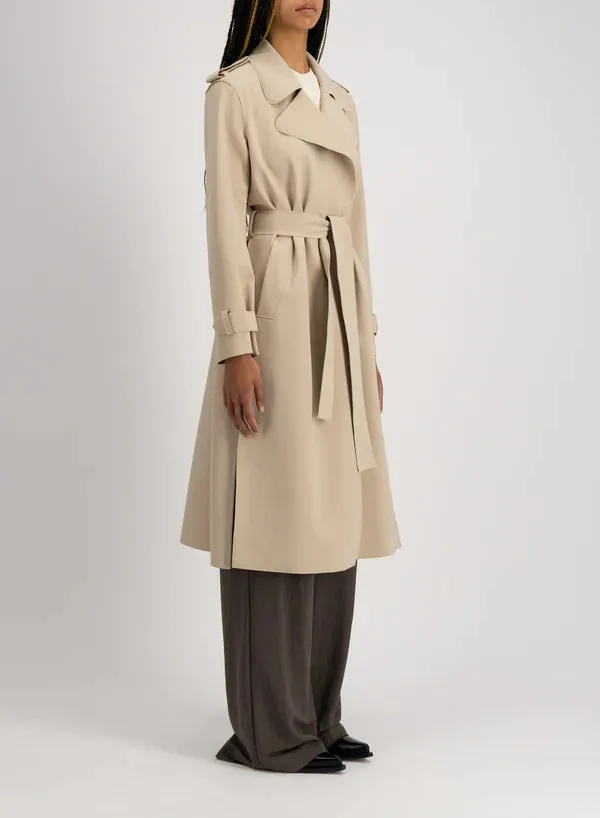 Harris Wharf Double Vent Trench Coat Scuba in Sand