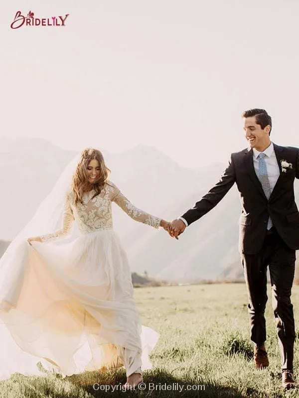 Hot Sale Boho Wedding Dresses with Long Sleeve