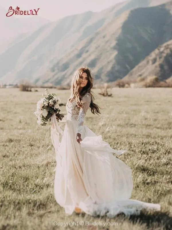 Hot Sale Boho Wedding Dresses with Long Sleeve