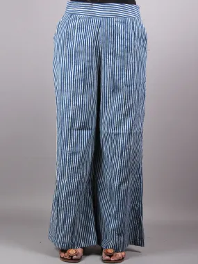 Indigo Hand Block Printed Elasticated Waist Pleated Cotton Palazzo - P1117055