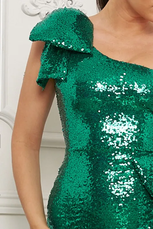Jade Sequin Ribbon On One Shoulder Maxi Dress