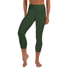 Jungle Green Yoga Capri Leggings, Solid Color Green Women's Capris Tights-Made in USA/EU/MX