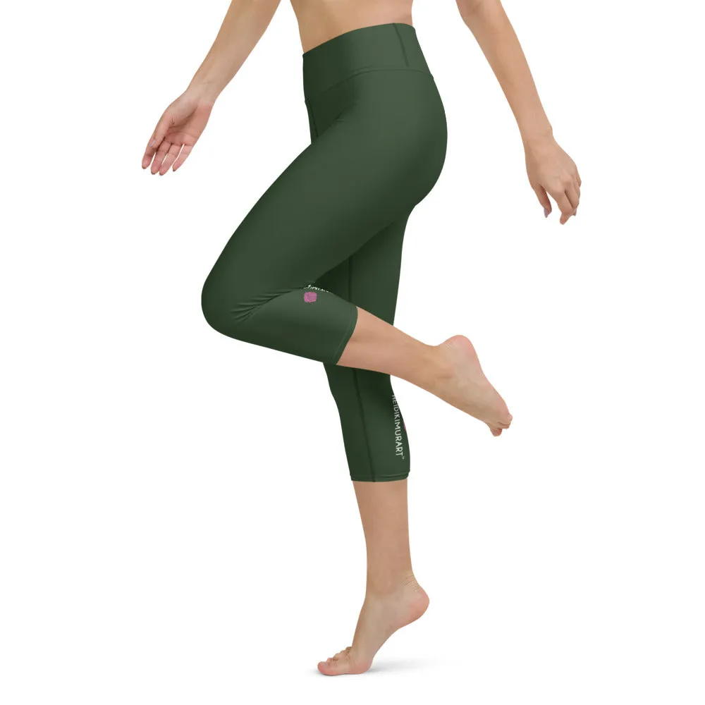 Jungle Green Yoga Capri Leggings, Solid Color Green Women's Capris Tights-Made in USA/EU/MX