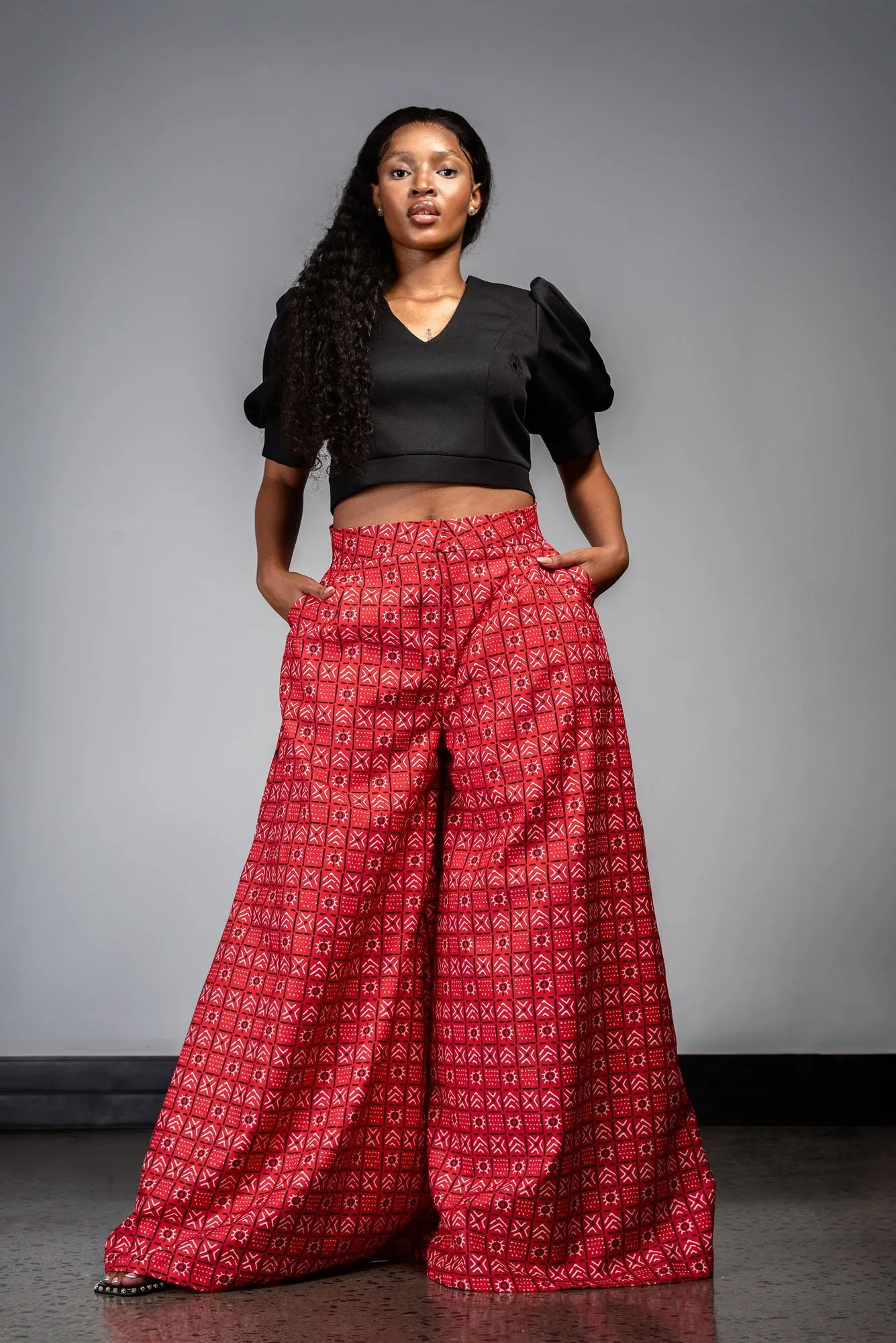 Ladies - Bogolan Flare Palazzo Pants (RED)