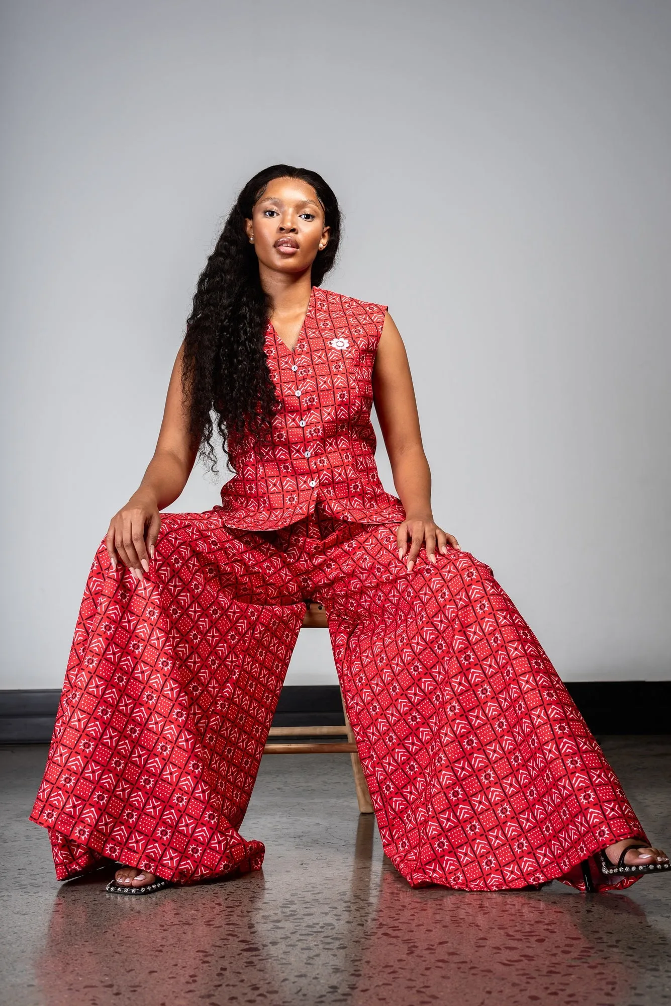 Ladies - Bogolan Flare Palazzo Pants (RED)