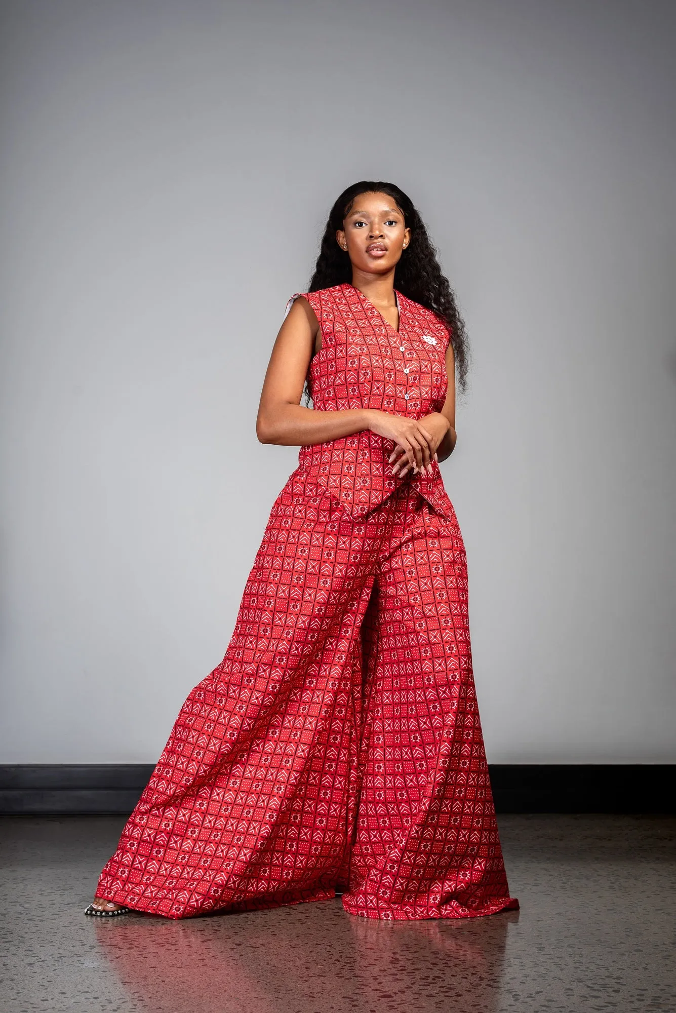 Ladies - Bogolan Flare Palazzo Pants (RED)