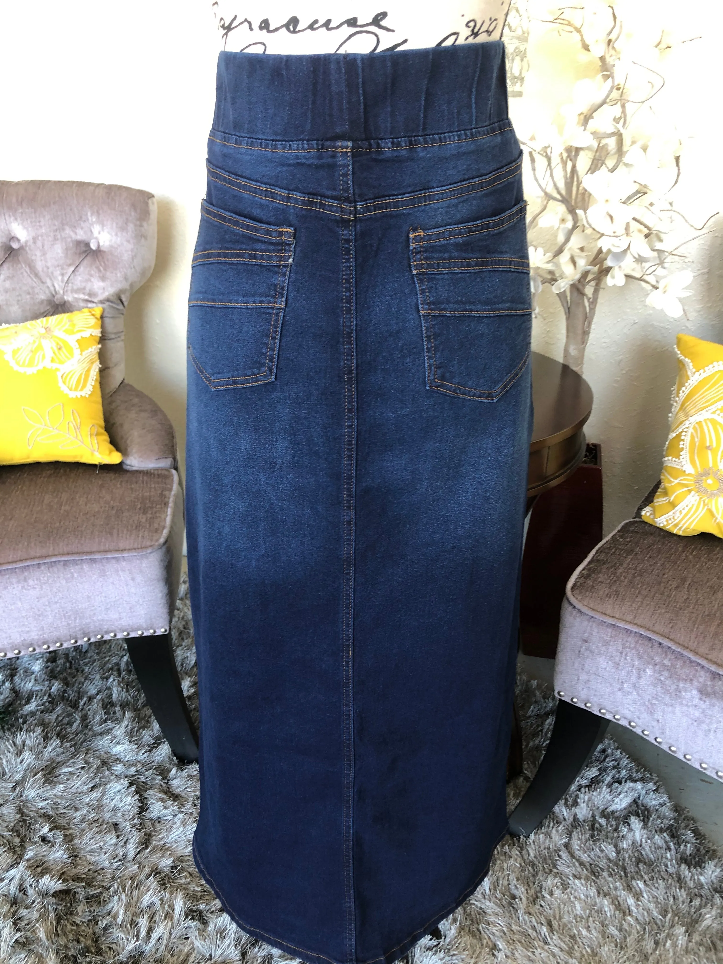 Ladies Dark Indigo Washed Denim Skirt “Charlotte”