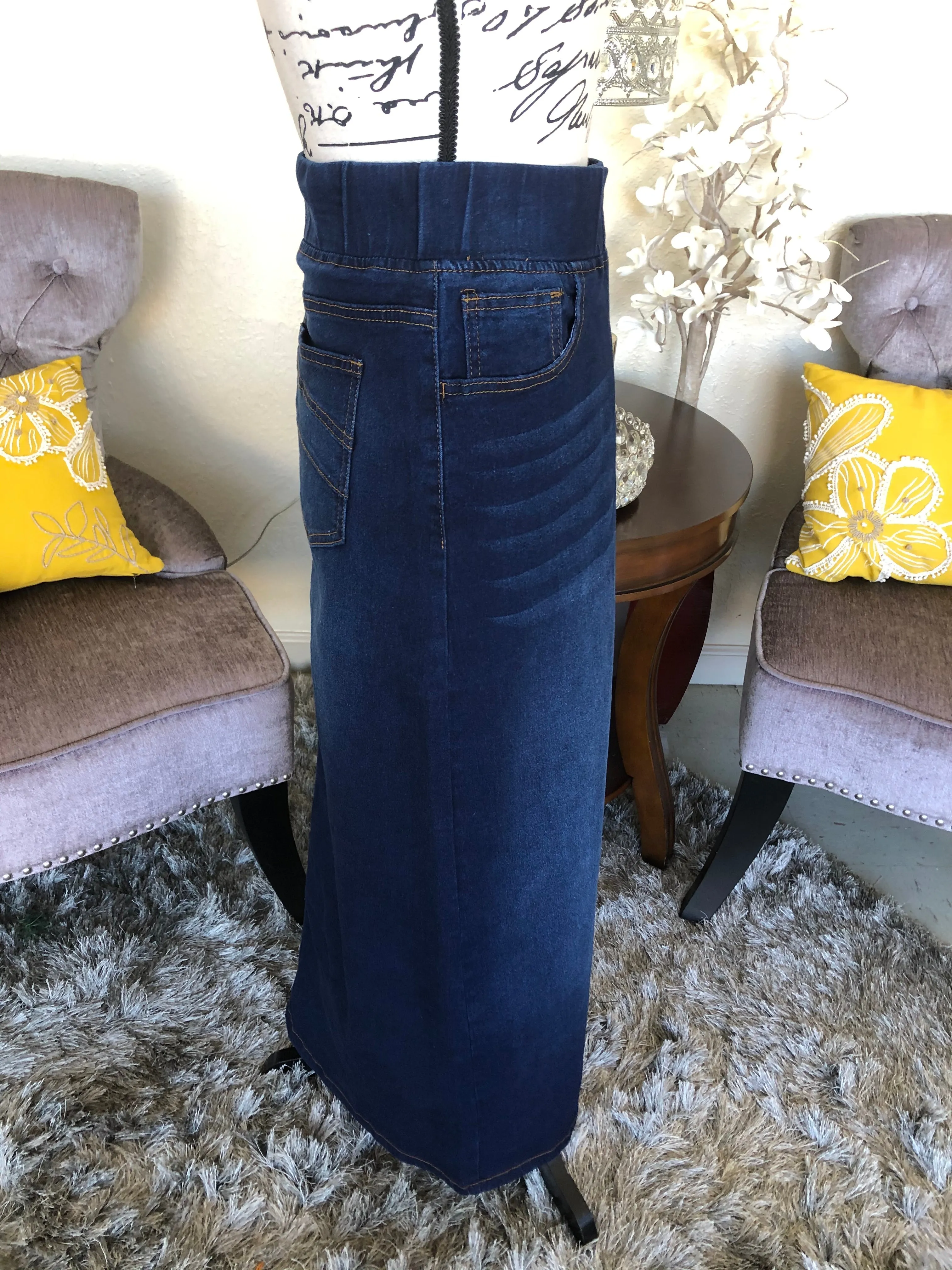 Ladies Dark Indigo Washed Denim Skirt “Charlotte”