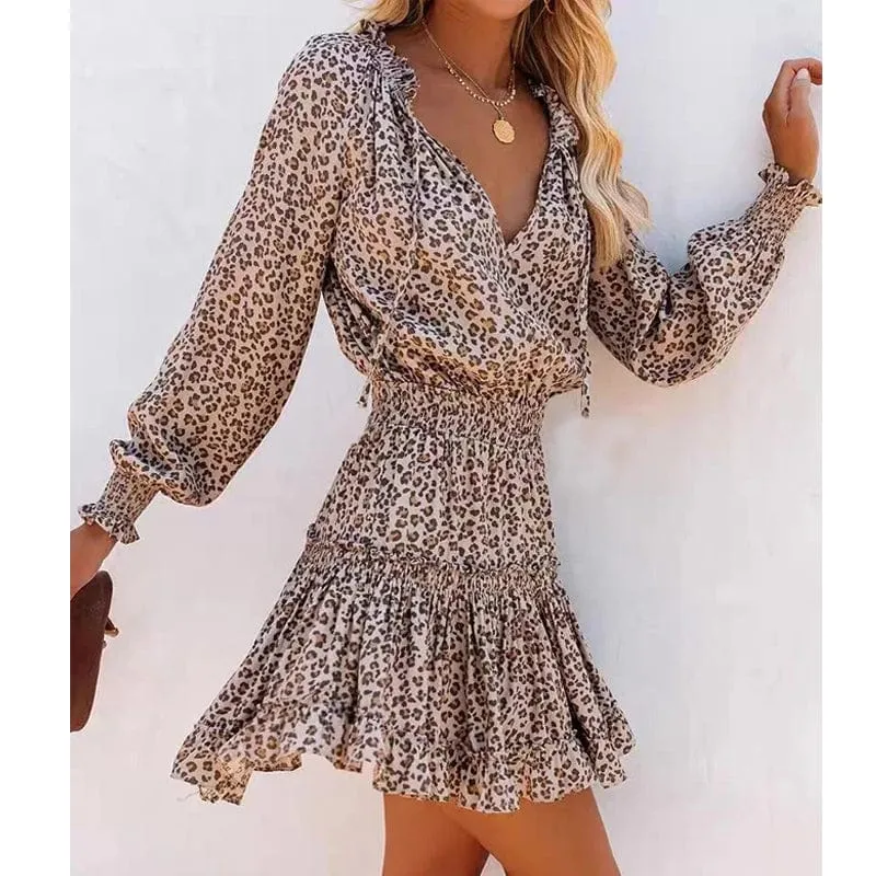 Leopard Print Long Sleeve Mini Dress
