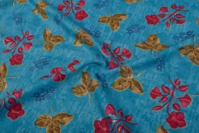 Light Blue Floral Printed Viscose Blend Fabric