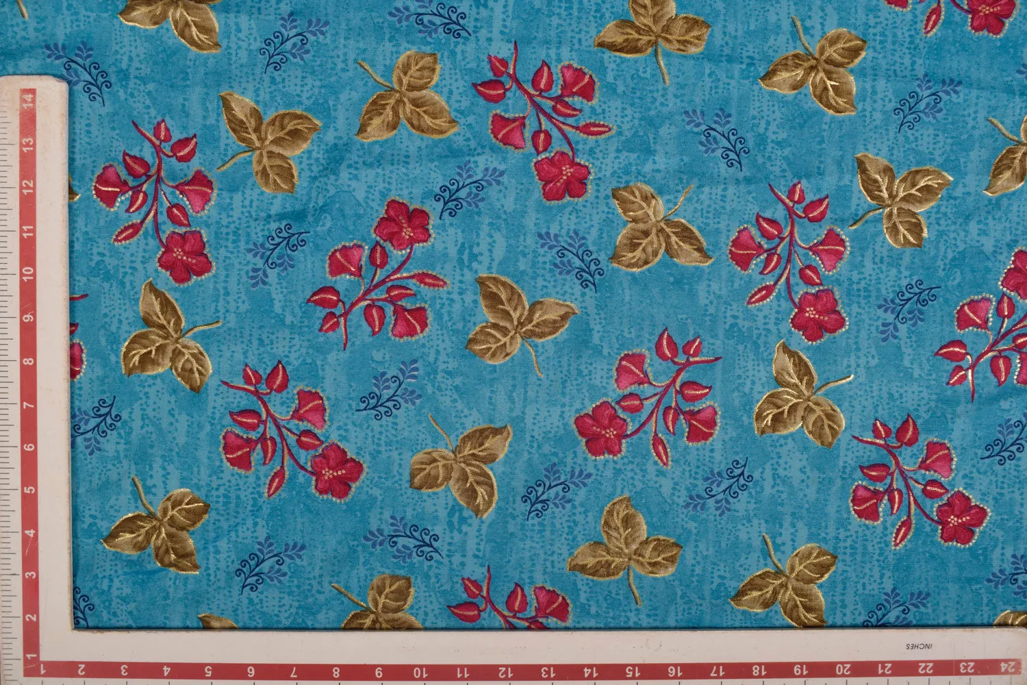 Light Blue Floral Printed Viscose Blend Fabric