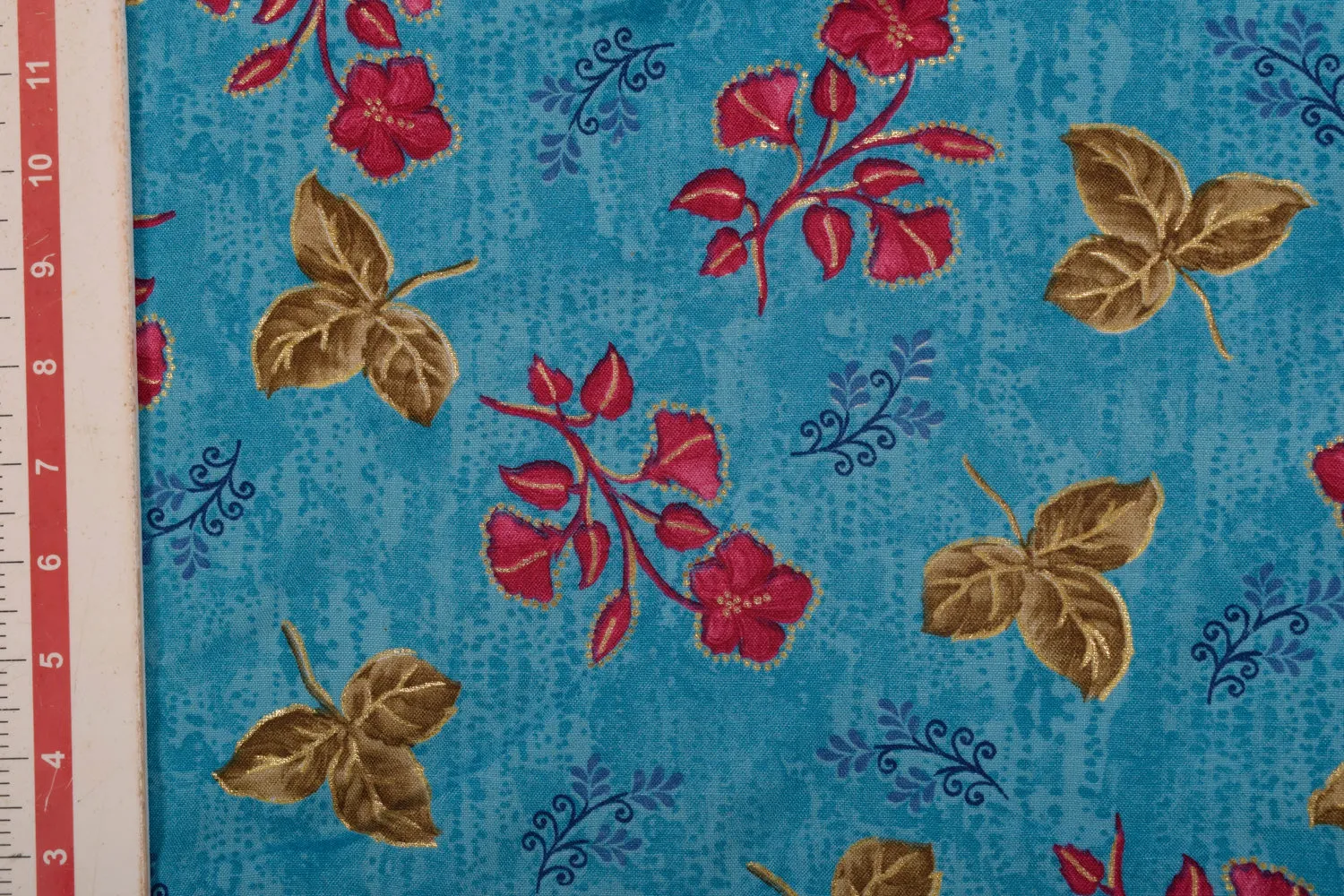 Light Blue Floral Printed Viscose Blend Fabric