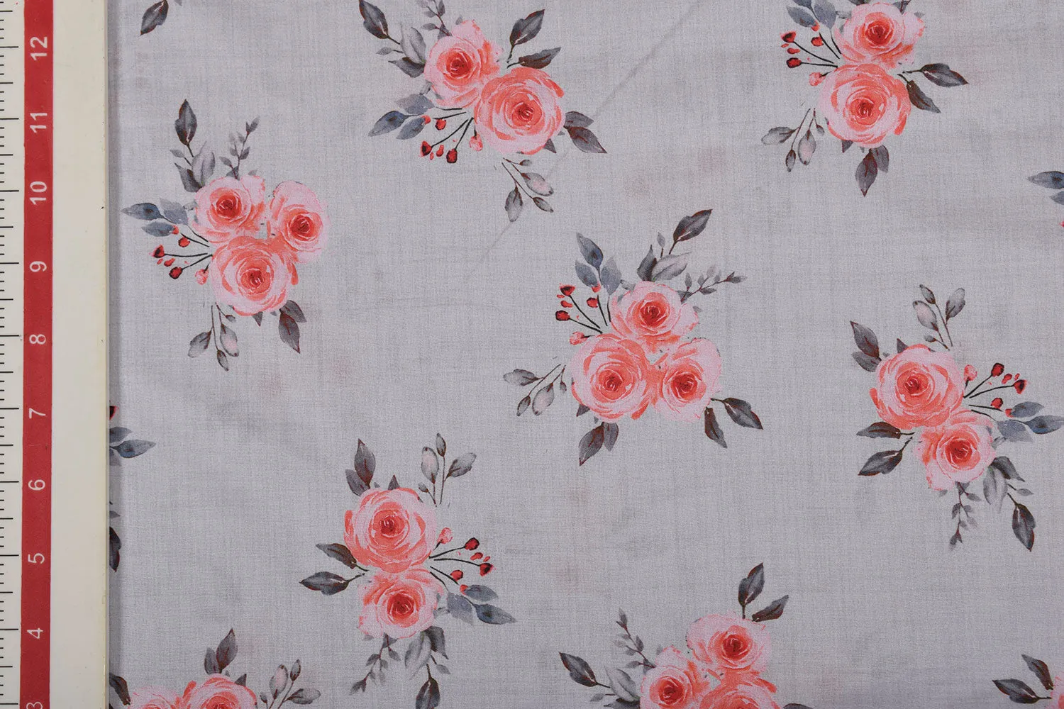 Light Grey Printed Cotton Lawn Fabric