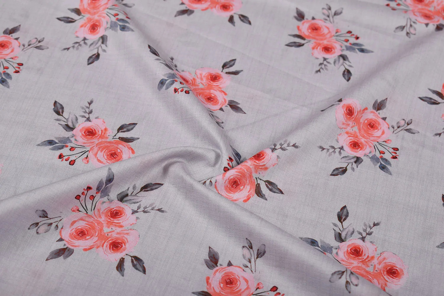 Light Grey Printed Cotton Lawn Fabric