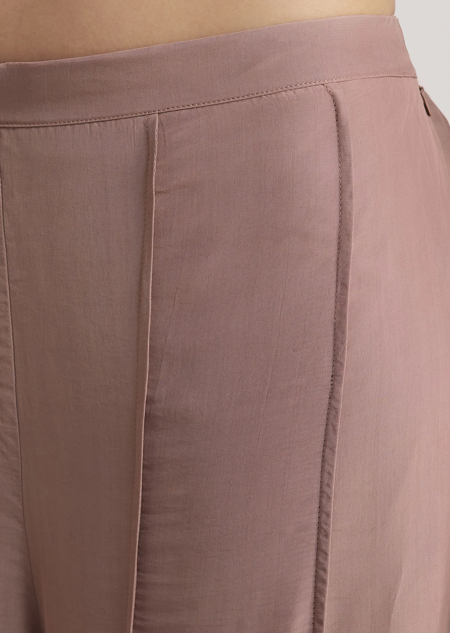 Mauve Satin Palazzo Set With Embellished Jacket
