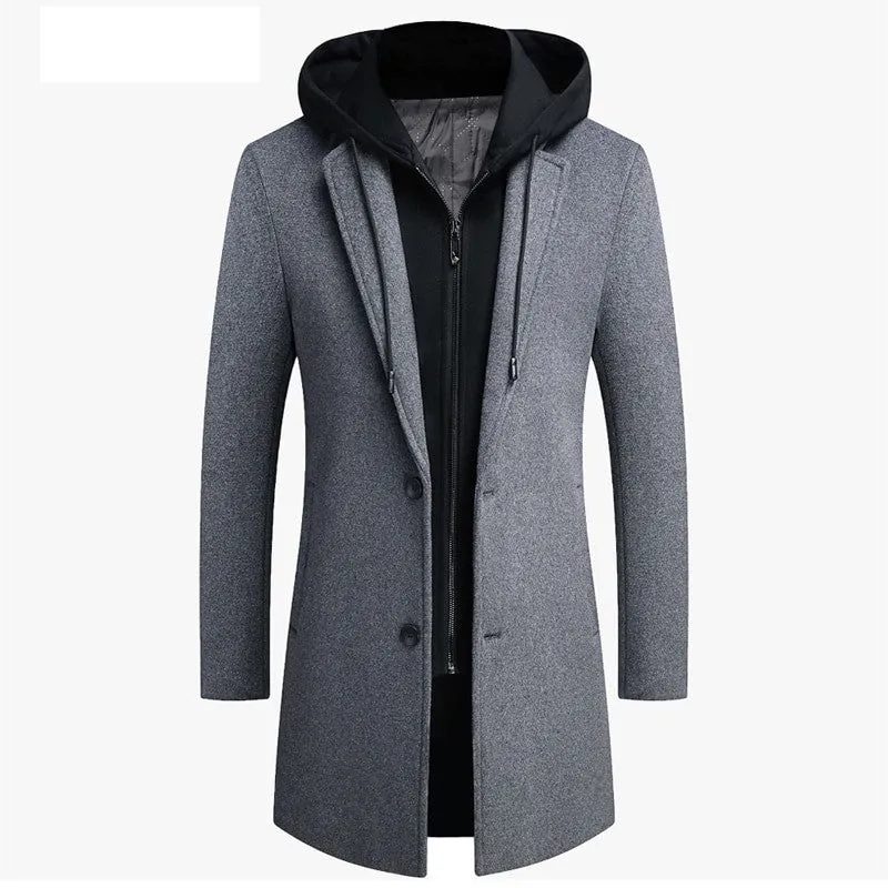 Men's Hooded Wool Scarf Collar Cotton Trench Coat