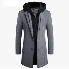 Men's Hooded Wool Scarf Collar Cotton Trench Coat