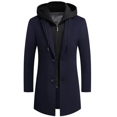Men's Hooded Wool Scarf Collar Cotton Trench Coat
