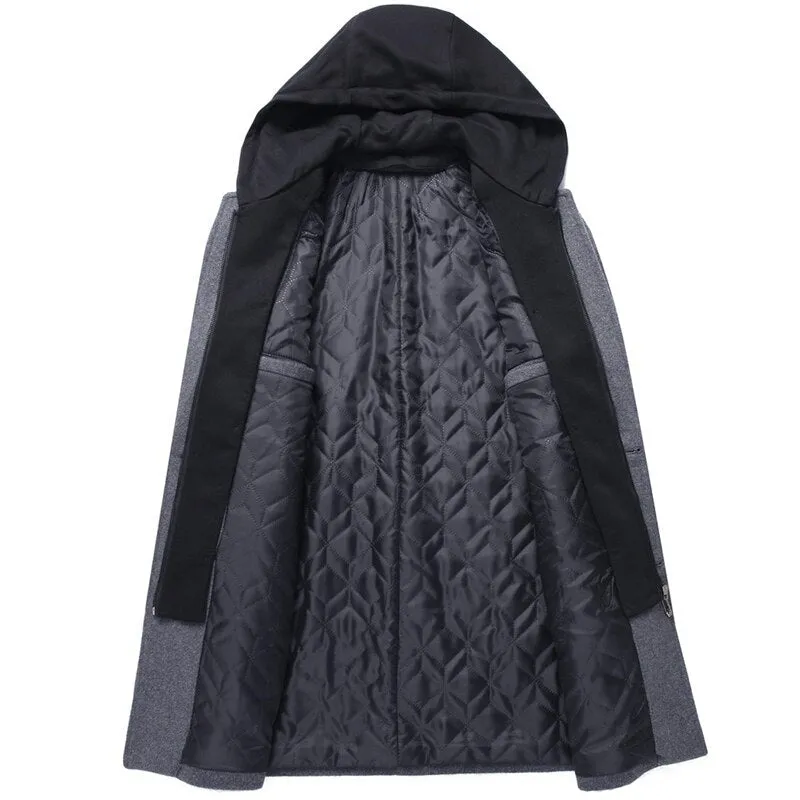 Men's Hooded Wool Scarf Collar Cotton Trench Coat