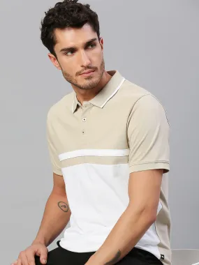Men's Pure Cotton Color Block Half Sleeves Polo T-Shirt (White)