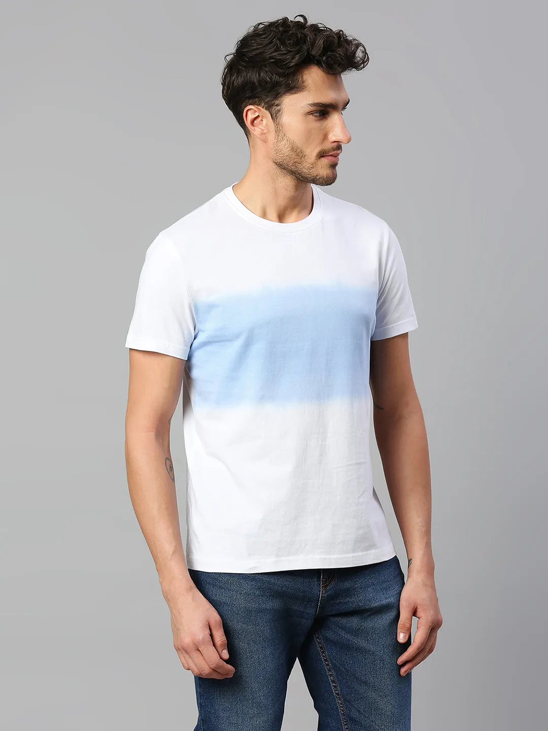Men's Pure Cotton Tie & Dye Half Sleeves Casual T-Shirt (White)