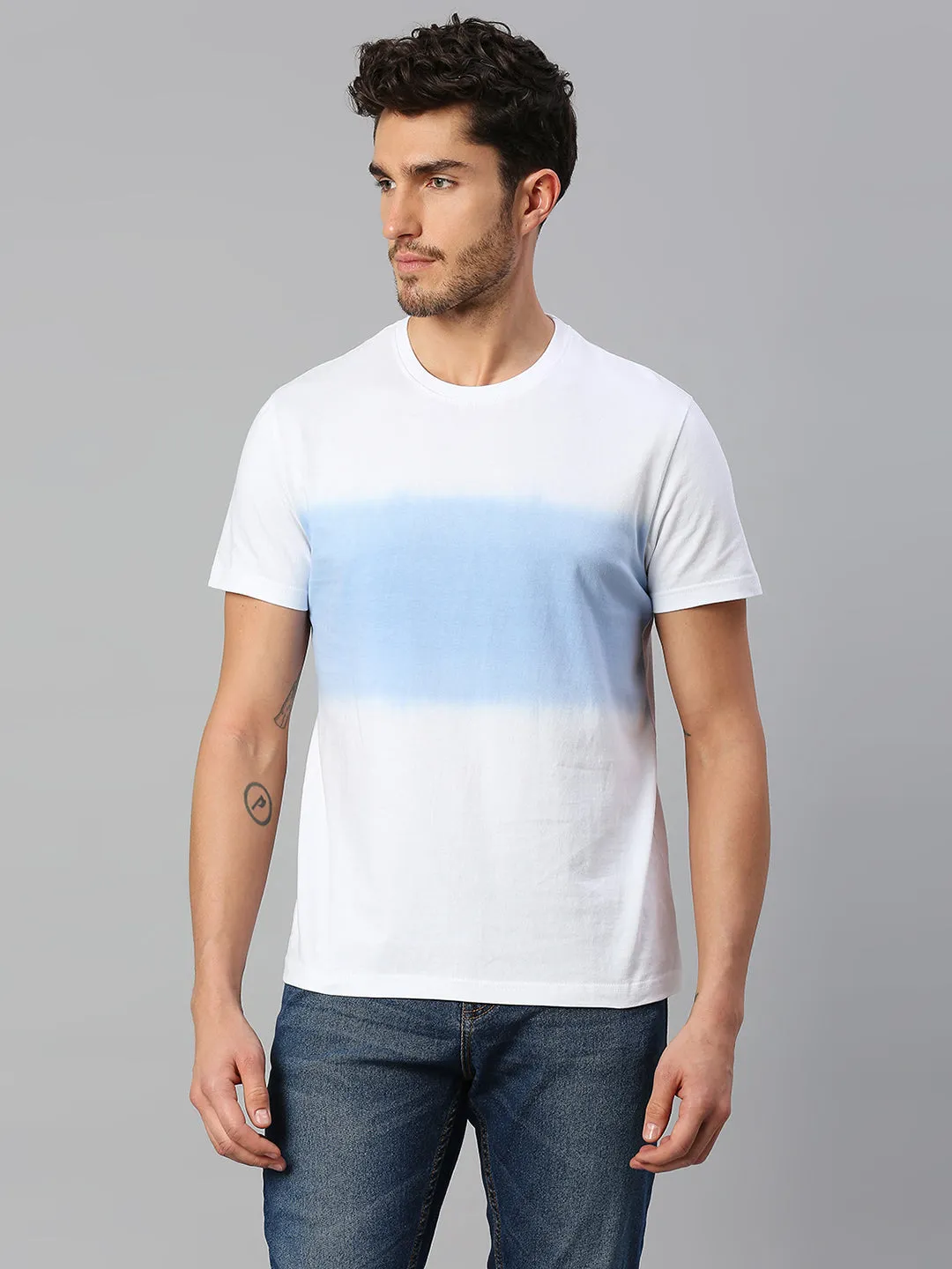 Men's Pure Cotton Tie & Dye Half Sleeves Casual T-Shirt (White)