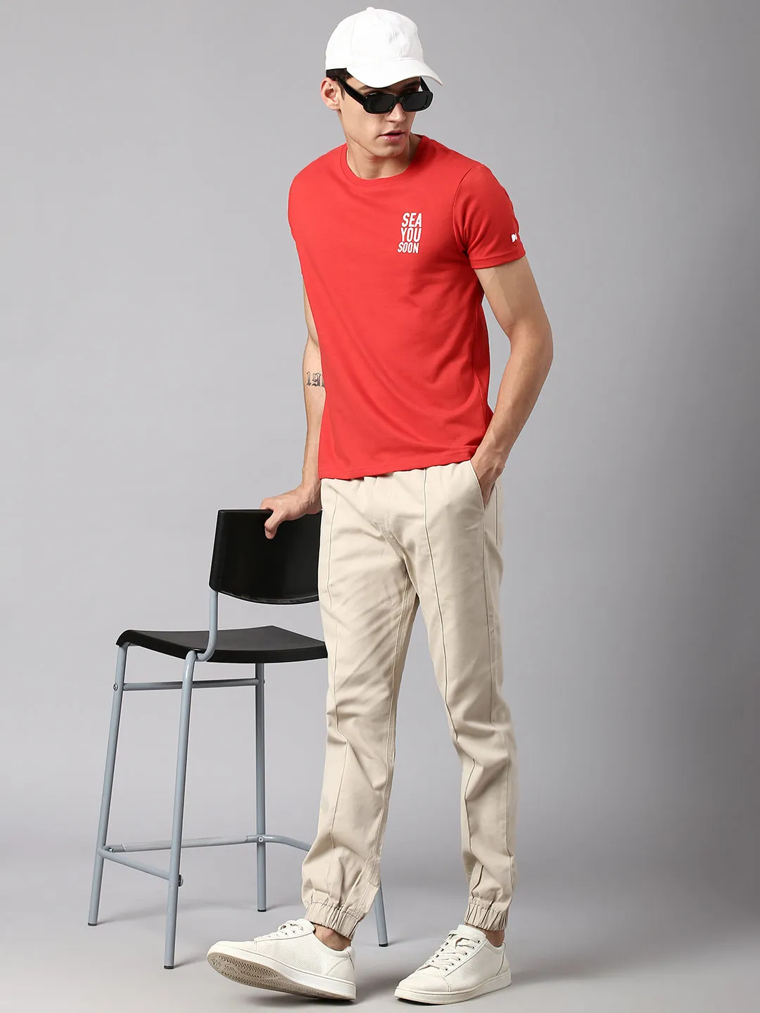 Men's Red Solid T-shirt