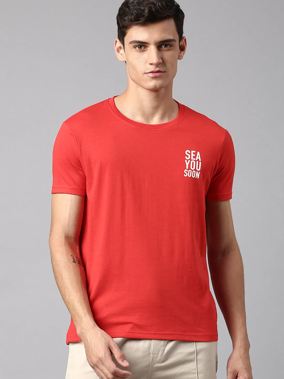 Men's Red Solid T-shirt
