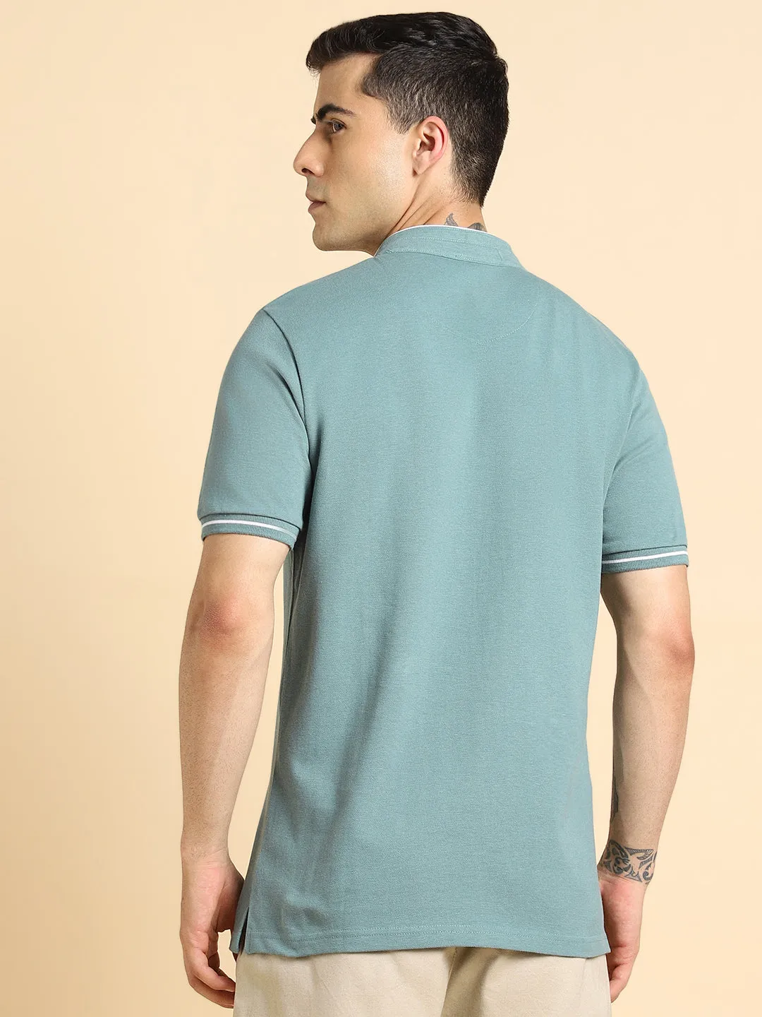 Men's Sea Green Polo Collar T-shirt