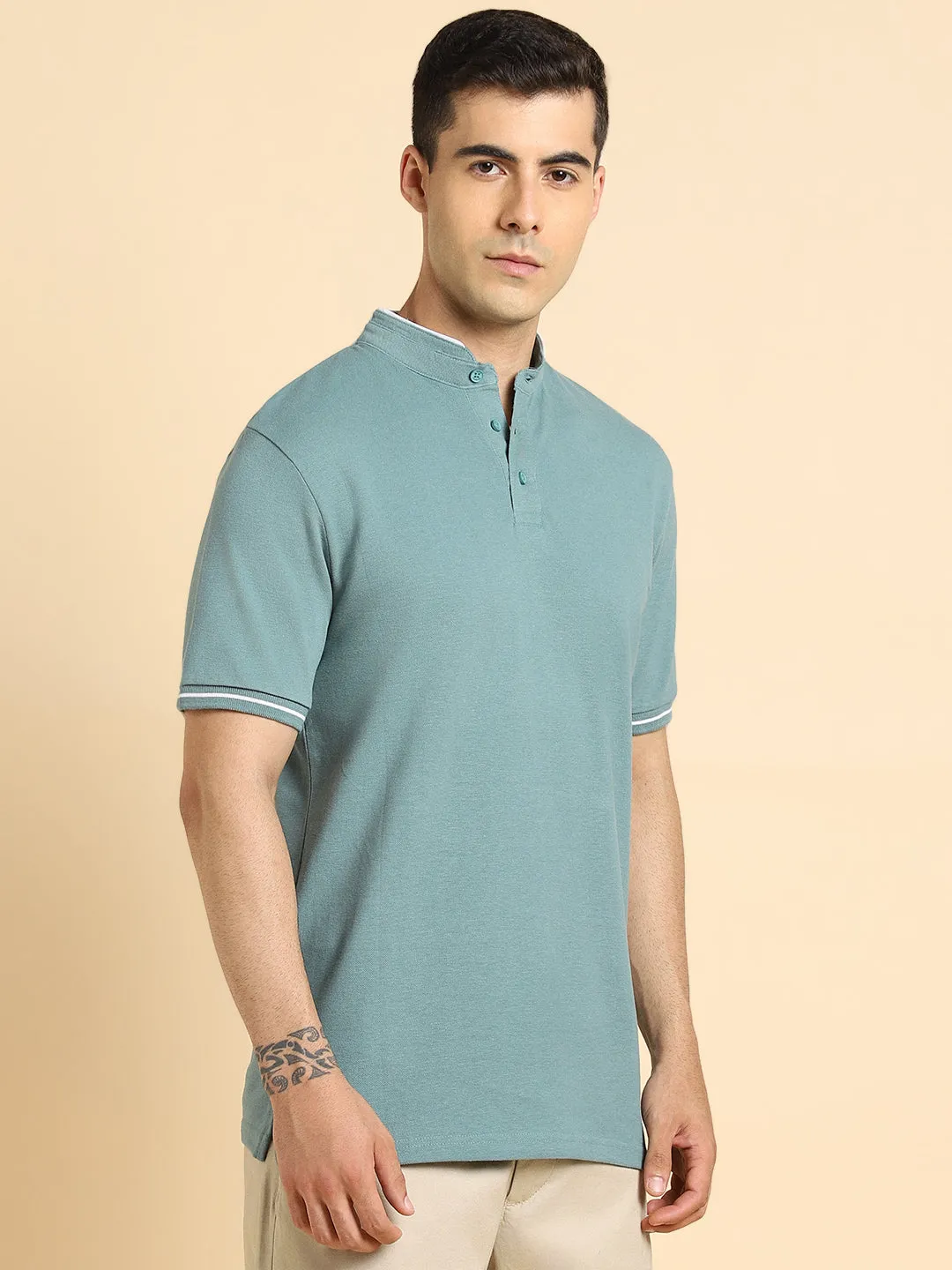Men's Sea Green Polo Collar T-shirt
